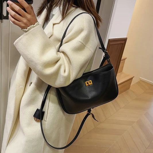 Luxury Metal Lock Buckle Crossbody Shoulder Bag