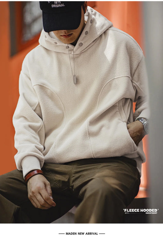 Maden Casual Double-sided Polar Fleece Hooded Sweatshirt