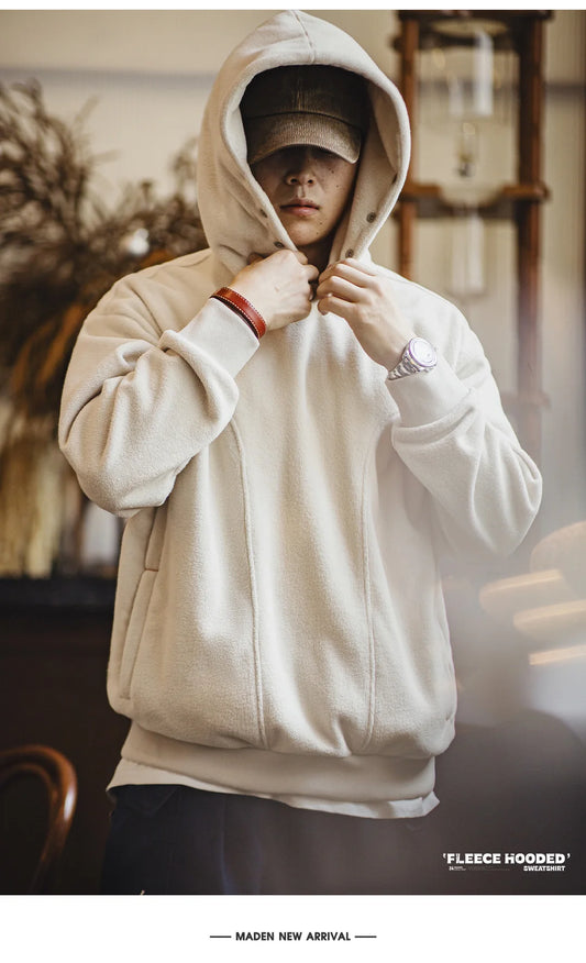 Maden Casual Double-sided Polar Fleece Hooded Sweatshirt