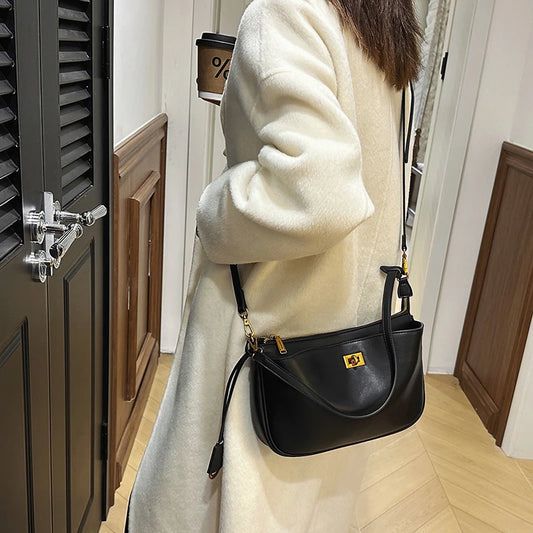 Luxury Metal Lock Buckle Crossbody Shoulder Bag