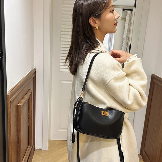 Luxury Metal Lock Buckle Crossbody Shoulder Bag