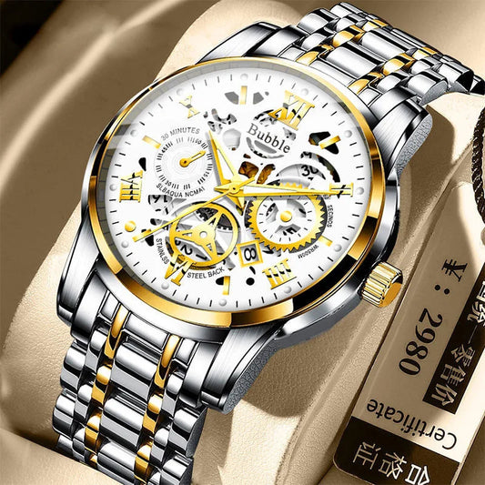 Luxury Versatile Quartz Wristwatches Waterproof Roman Hollow Male's Clock Watch