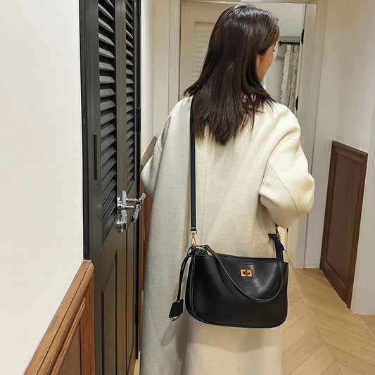Luxury Metal Lock Buckle Crossbody Shoulder Bag
